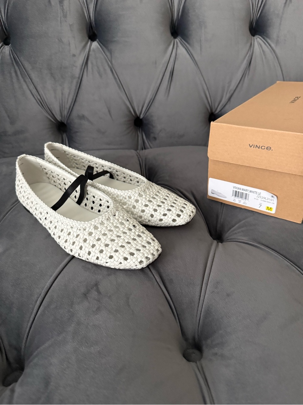 Vince Vivian Mary Jane White Woven Leather Flats Size 7 New in Box